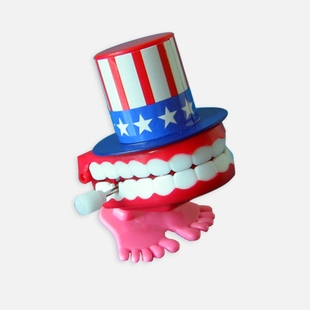 戴礼帽.带美国帽上链跳跳牙 厂家直销 7294万圣节玩具