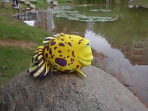海乐园毛绒玩具黄色热带鱼 印花厂家直销鱼类毛绒玩具