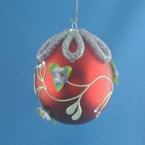 供应圣诞塑胶玻璃电镀花朵彩绘圆球吊饰