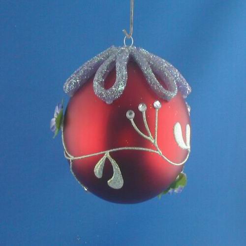供应圣诞塑胶玻璃电镀花朵彩绘圆球吊饰