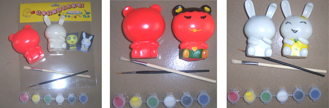 DIY搪胶益智玩具-熊兔组合-白红