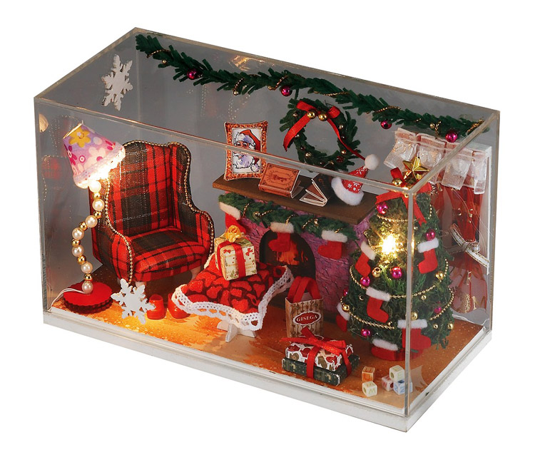 DIY娃娃屋（自装）声控音乐灯光木质拼装圣诞房屋带公仔和鹿