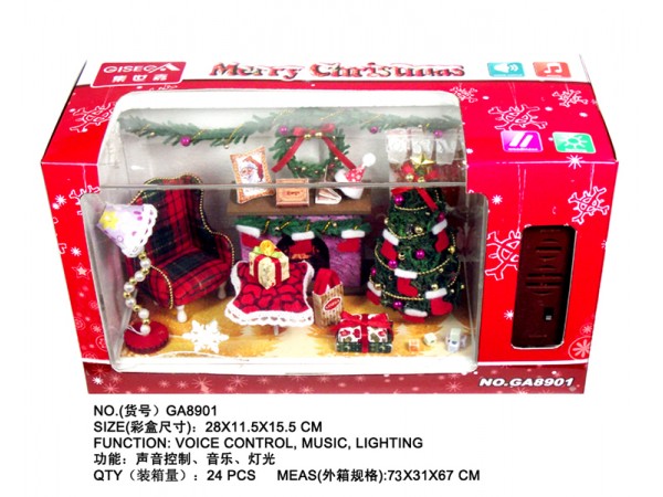 娃娃屋（成品）声控音乐灯光木质圣诞房屋 开窗盒