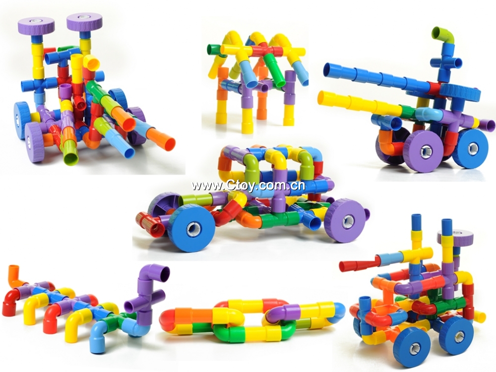 益智塑料拼插 管道积木水管弯管拼装 儿童DIY玩具