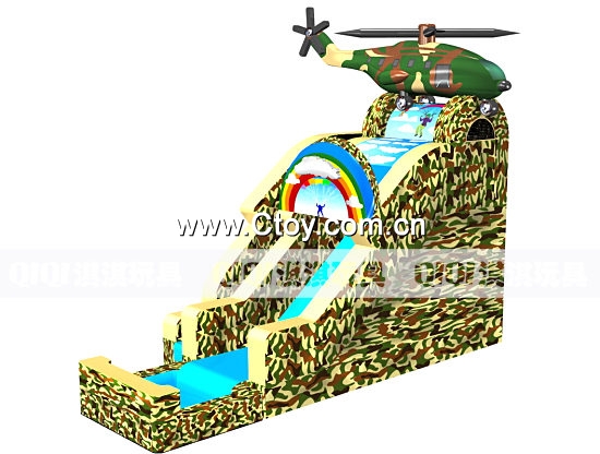 迷彩陆军航空兵直升飞机充气水滑梯