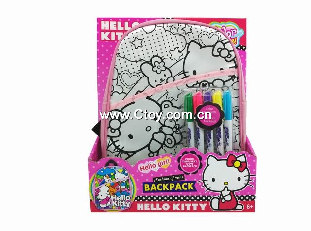 新款益智hello kitty彩绘水彩背包5色可洗水笔批发