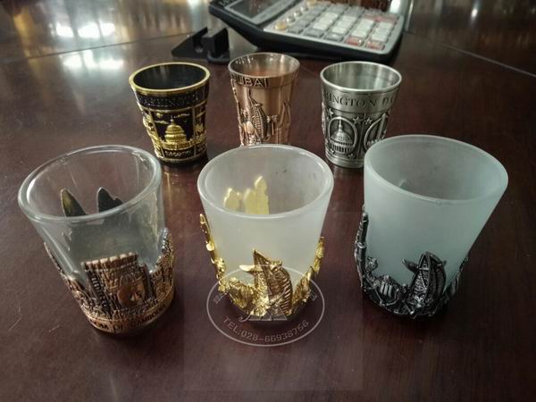 创意玻璃杯 电镀金属纪念品玻璃杯子 世界旅游风景杯定制