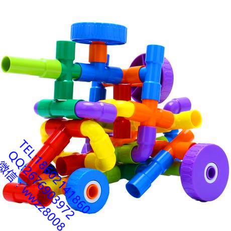 儿童水管管道式积木带轮拼插积木 益智玩具幼儿园早教批发