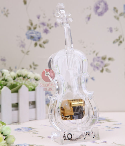 热销推荐 亚克力小提琴音乐盒 女生八音盒 优质从优生日工艺品