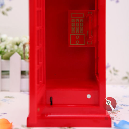 供应 高品质红色电话亭木制八音盒 木制音乐盒 生日礼物 创意礼品