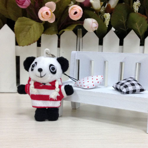 6cm熊猫红白间条卫衣熊猫小公仔定制 高端手机挂件 包包配饰