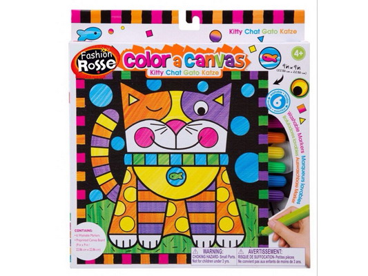 新款益智9寸DIY彩绘水彩画-小猫的图形(6色可洗水彩笔)批发