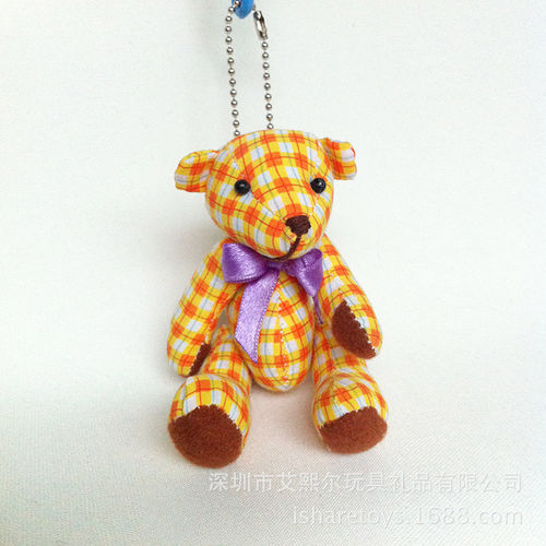 厂家订做创意毛绒玩具泰迪熊 包包挂饰 格子布泰迪熊挂件钥匙扣