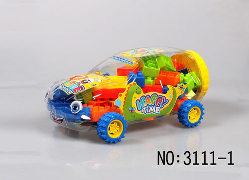批发汽车罐装积木 儿童热卖拼插益智玩具 塑料大颗粒积木中越野车