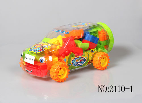 热卖儿童创意百变积木 宝宝拼插塑料启蒙益智玩具 车型罐装小越野