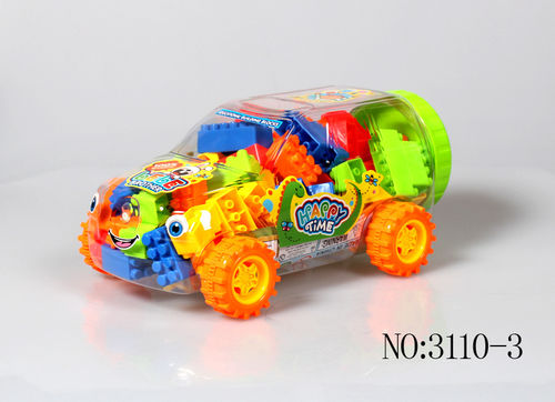 热卖儿童创意百变积木 宝宝拼插塑料启蒙益智玩具 车型罐装小越野