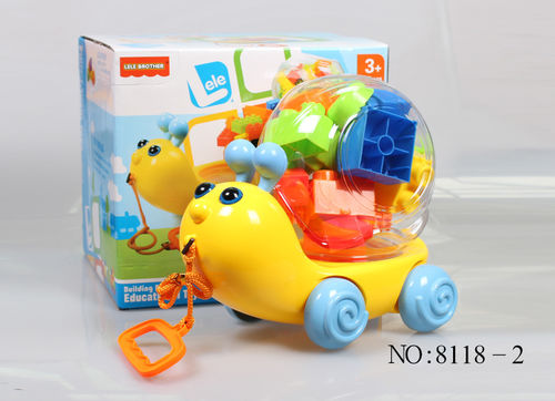 厂家批发 儿童启蒙益智玩具 塑料DIY拼装积木 动物罐装之蜗牛