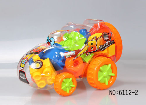 批发热销款汽车罐装Q版赛车 儿童益智玩具塑料大颗粒积木DIY拼装