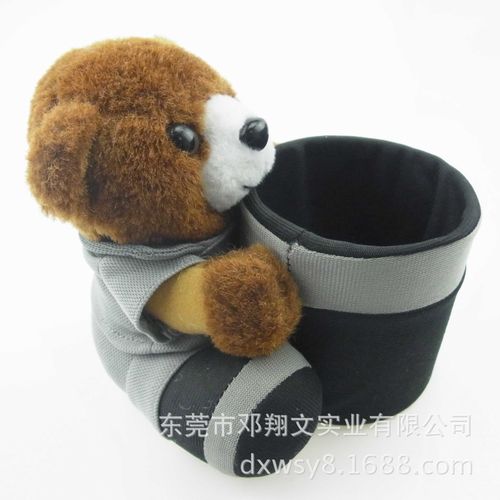 15cm  个性棕色长毛绒SF小熊抱着圆筒