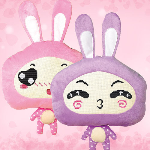 2014年全网新款卡通十字绣抱枕系列happy兔 精准印花2色表情绣