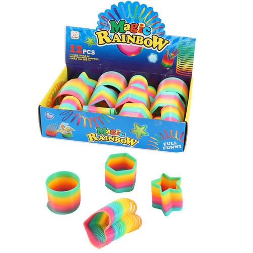 彩虹圈12只/展盒 机灵鬼妙妙圈 魔力极光 螺旋弹簧玩具7.5*6.5CM