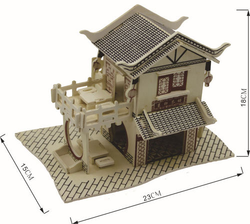 3d木质建筑模型立体拼图 地摊热卖儿童DIY益智拼图玩具 早教玩具