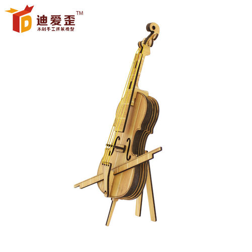 竹子板大提琴3d立体拼图 木制仿真模型益智玩具DIY立体木质拼图