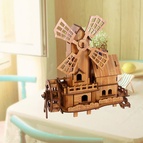 新品优质红木3D木质立体拼图 木制仿真建筑模型益智拼图玩具