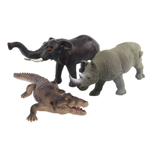 奥斯尼软胶老虎狮子大象犀牛鳄鱼塑料仿真动物模型摆件