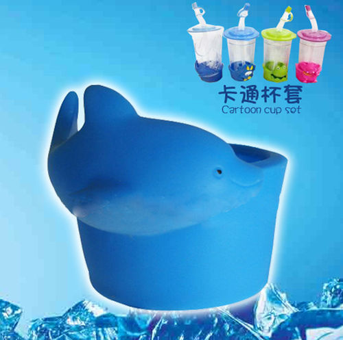 笑娃软PVC搪胶卡通蓝色鲸鱼杯套