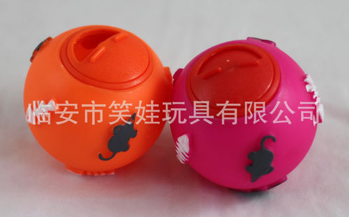 笑娃PVC搪胶静态发声塑胶宠物玩具逗猫漏食球 vinyl