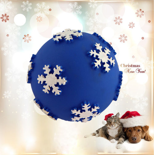 笑娃PVC搪胶静态发声塑胶宠物狗玩具-圣诞系列雪花球