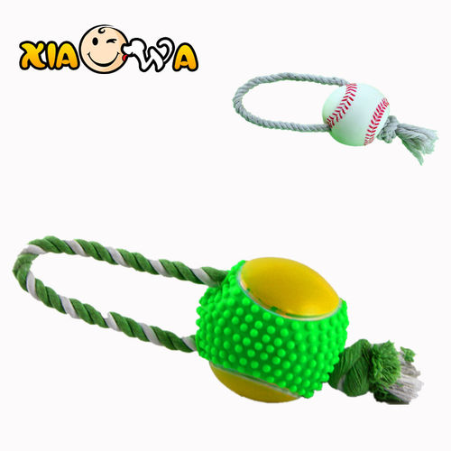 笑娃PVC搪胶静态发声塑胶宠物狗玩具-穿绳球