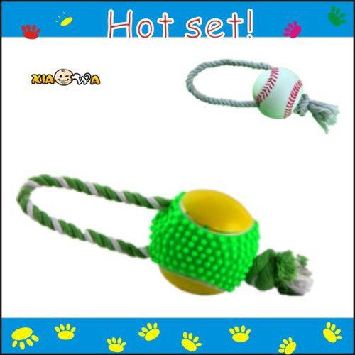 笑娃PVC搪胶静态发声塑胶宠物狗玩具-穿绳球