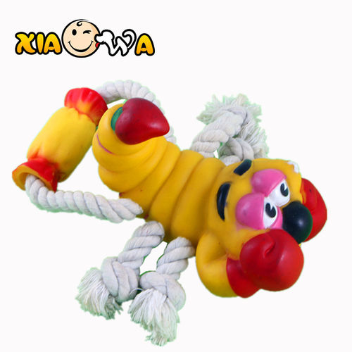 笑娃PVC搪胶静态发声塑胶宠物狗玩具穿绳虫虫