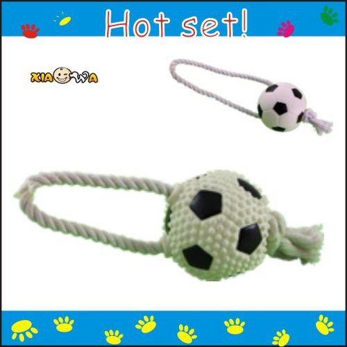 笑娃PVC搪胶静态发声塑胶宠物狗玩具-26CM穿绳棒球