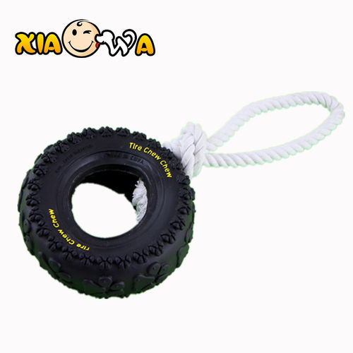 PVC塑胶静态搪胶宠物狗玩具-33CM穿绳轮胎