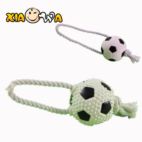 PVC塑胶静态搪胶宠物狗玩具-26CM穿绳足球