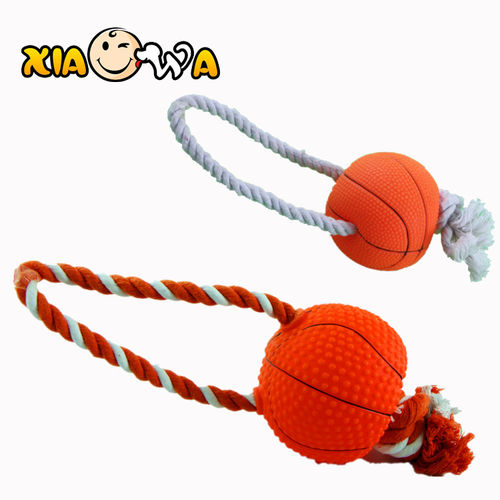 PVC塑胶静态搪胶宠物狗玩具-26CM穿绳篮球