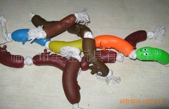 PVC塑胶静态搪胶宠物狗玩具-3.5CM穿绳香肠