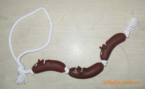 PVC塑胶静态搪胶宠物狗玩具-3.5CM穿绳香肠