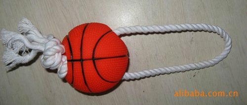 PVC塑胶静态搪胶宠物狗玩具-30CM穿绳足球