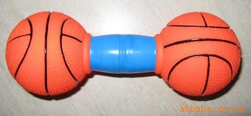 笑娃塑胶静态搪胶宠物玩具-18.5CM网球哑铃
