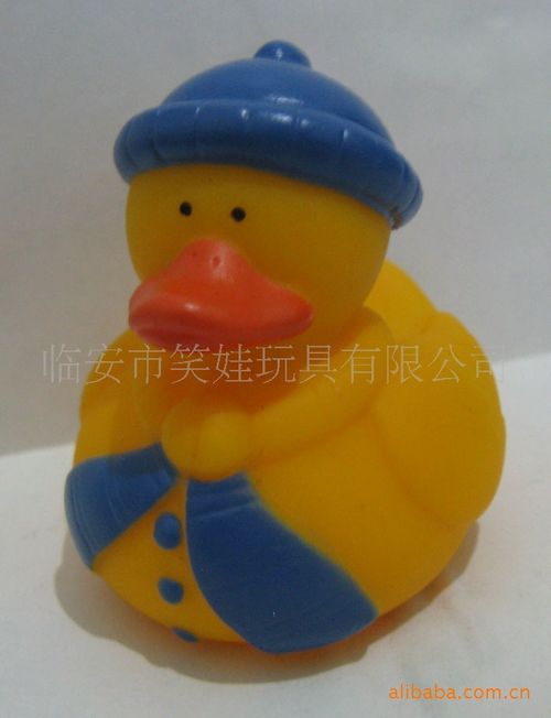 笑娃搪胶发声玩具婴儿洗澡橡胶鸭子-头巾小鸭