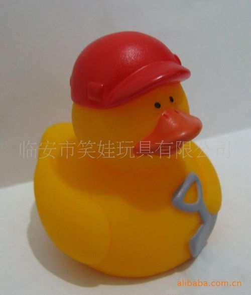 笑娃搪胶发声玩具婴儿洗澡橡胶鸭子-头巾小鸭