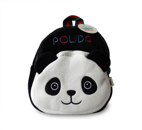 儿童可爱熊猫双肩包 出口毛绒布艺玩具休闲包动物卡通织带书包