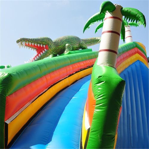 白鳍豚PVC充气滑梯鳄鱼水上乐园组合夏日水上玩具户外充气模型
