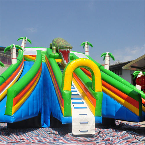 白鳍豚PVC充气滑梯鳄鱼水上乐园组合夏日水上玩具户外充气模型