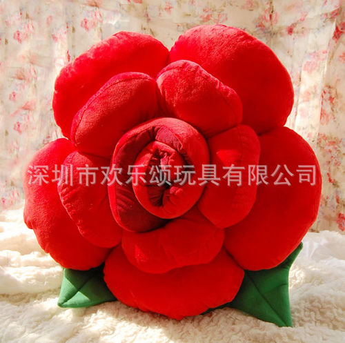 广东欢乐颂创意玫瑰花毛绒抱枕靠垫