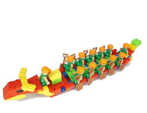 儿童拼装积木玩具 中国风龙舟DIY自由拼插积木 厂家直销